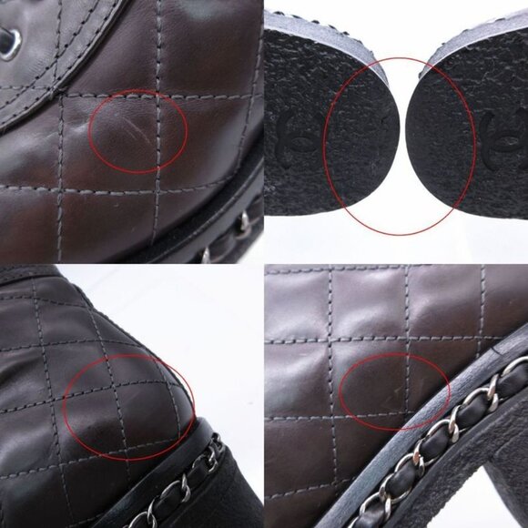 Chanel Boots Combat Lace Up Quilted Leather Chain Decoration Cap Toe 38 main image 5